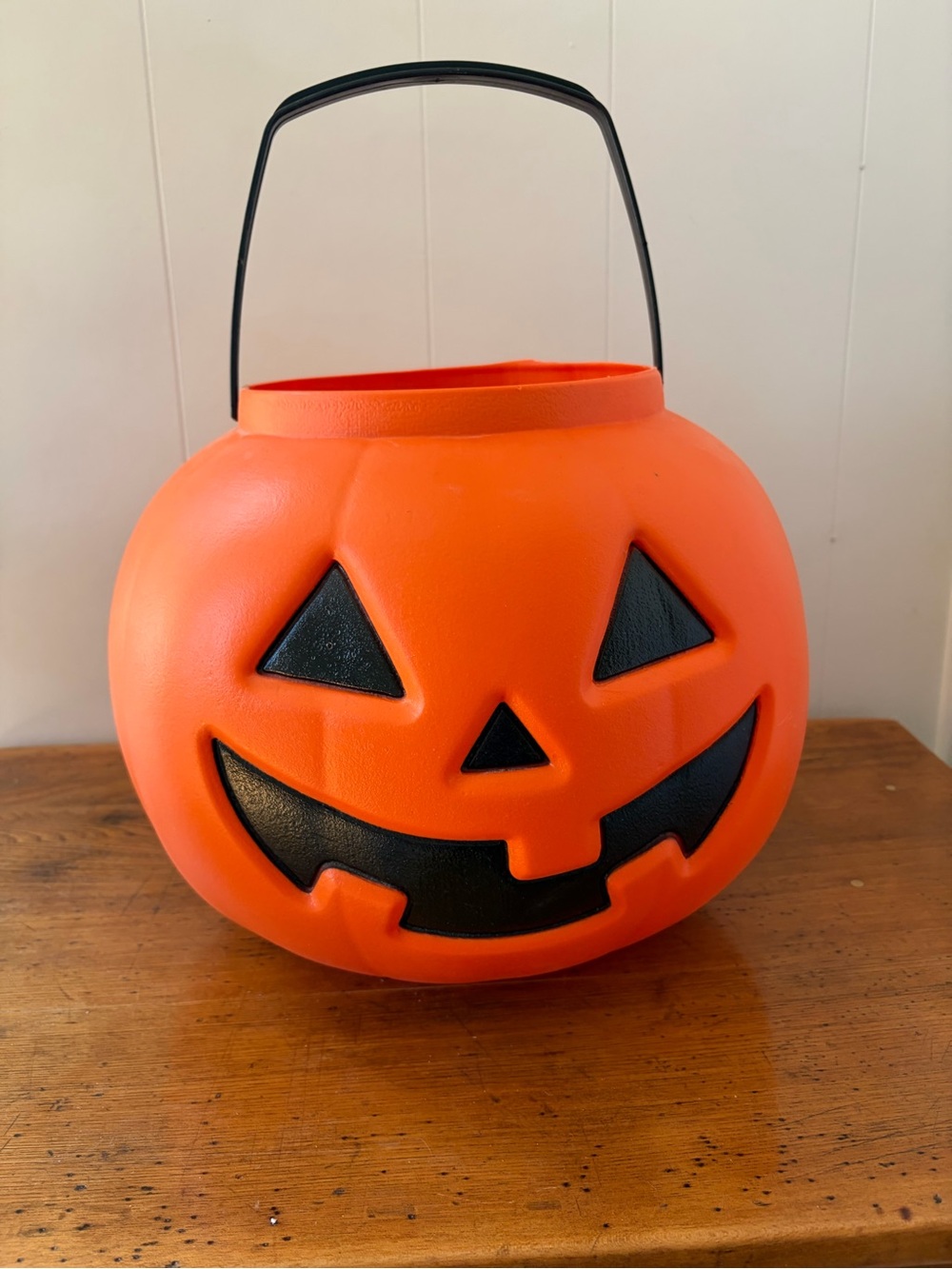 Large Classic Orange Jack-O'-Lantern Treat Pail roughly 13”w x 11” h